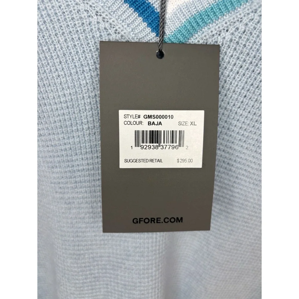 G/Fore G4 Waffle Knit V Neck Baja Blue Golf Sweater 100% Wool‎ Men's XL NWT $295